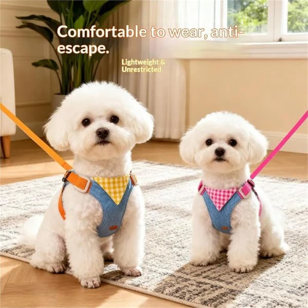 Stilfuldt og robust hundesele-sæt - Justerbar brystrem til kæledyr, blødt tilbehør til hvalpe og killinger (Pink, L-Bryst 52-64CM) L