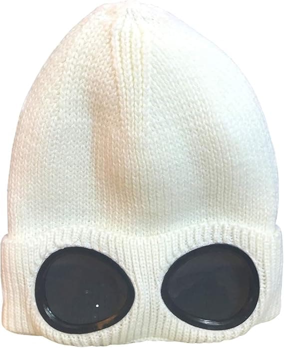 Unisex Goggle Beanie Stickad Vinter Chunky Beanie Hatt White