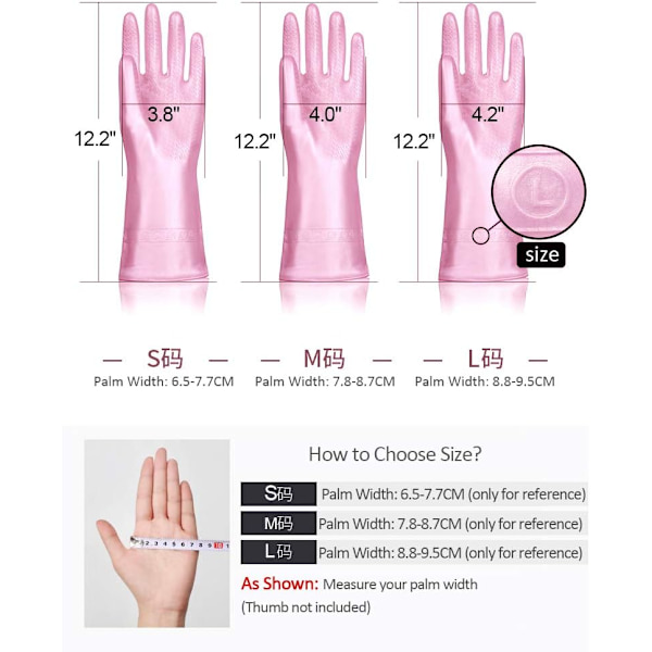 Set med 3 återanvändbara, latexfria städhandskar - diskhandskar med bomullsfoder och våffelmönstrade handflator