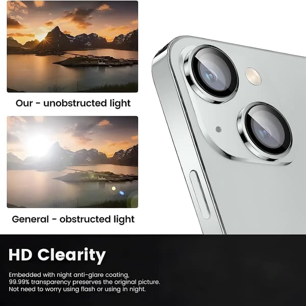 Kameralinsskydd för iPhone 14 / iPhone 14 Plus, Splittersäkra Ultra HD Individuella Linsskydd, Silver