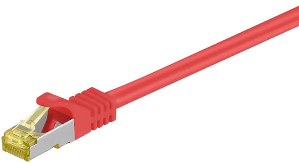 RJ45 patchkabel S/FTP (PiMF), 500 MHz, med CAT 7 råkabel, röd, 25 m