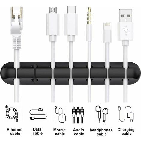Skrivebordskabelholder med clips, kabelopbevaring, USB-oplader/mus/hovedtelefon/PC-kabel, 3 stk., sort (-5 huller, 3 huller, -7 huller)