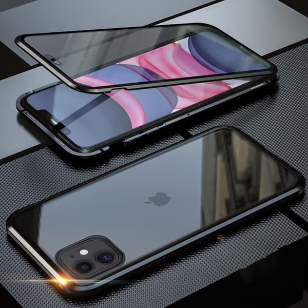 Magnetisk etui til iPhone, dobbeltsidet hærdet glasbeskyttelse Sort iPhone 16
