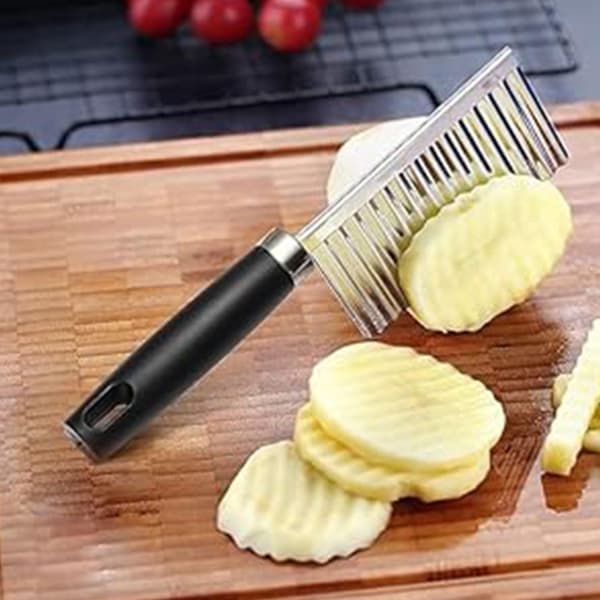 Bølget fransk friturekutter i rustfrit stål til pommes frites og grøntsager, spiralgrøntsagskutter til gulerødder og chips