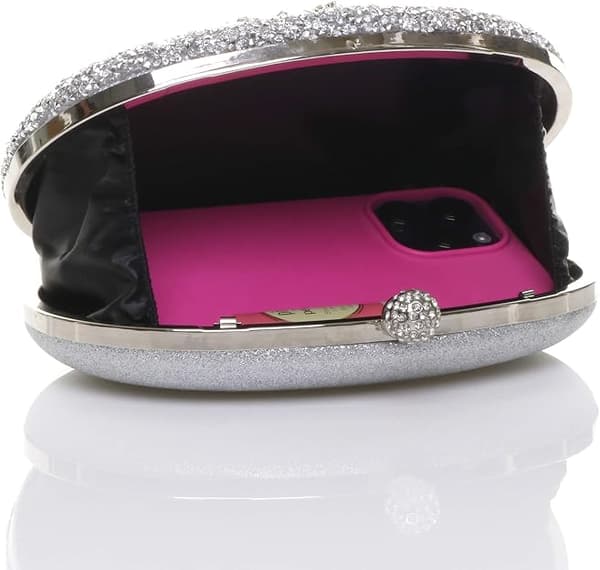 Diamantutsmyckad oval balkopplingsväska (silverfärgad, 19,5 cm*4,5 cm*15,5 cm) silvery