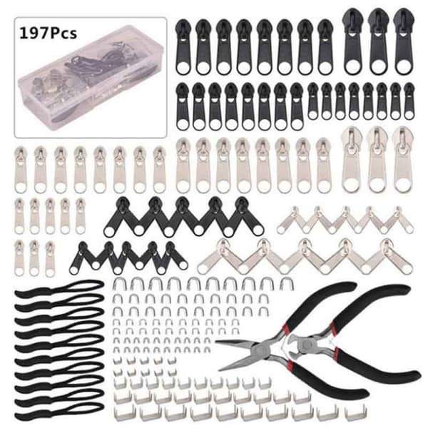 197 delar dragkedjereparationssats - Fixa väskor, kläder och bagage