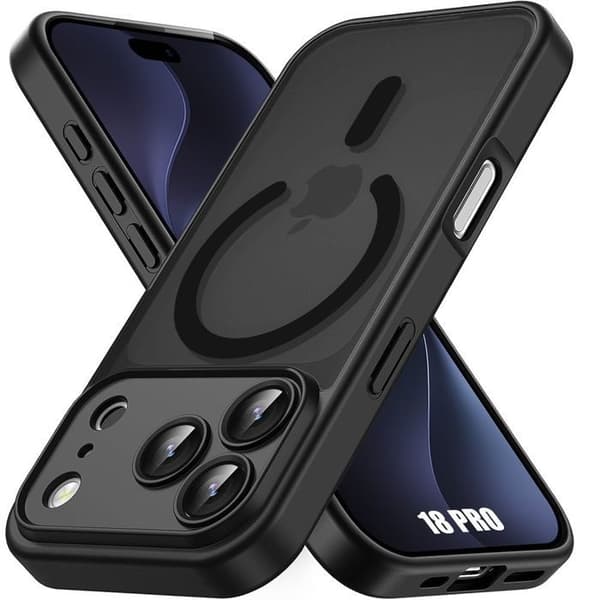 iPhone 18 Pro cover med magnetisk ring og kamerabeskyttelse - transparent sort Svart