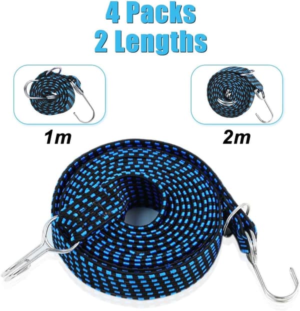 Elastiske snore med kroge, 4 stk. elastiske bagagestropper, justerbar elastisk snor med metalkrog