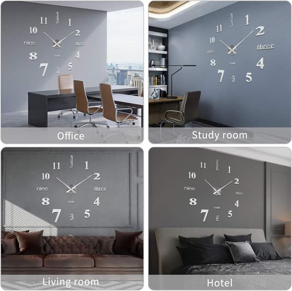 3D Seinäkello, DIY Digitaalinen Seinäkello, Hiljainen Liike, Moderni Design Seinäkello (60-120 cm), Hopea