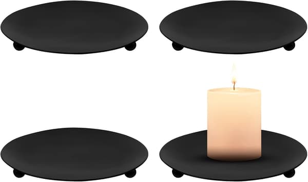 Retro lysestaker, sett med 4, svart, for søylelys, 10 cm (3,93 tommer) jernbase, runde lysestaker