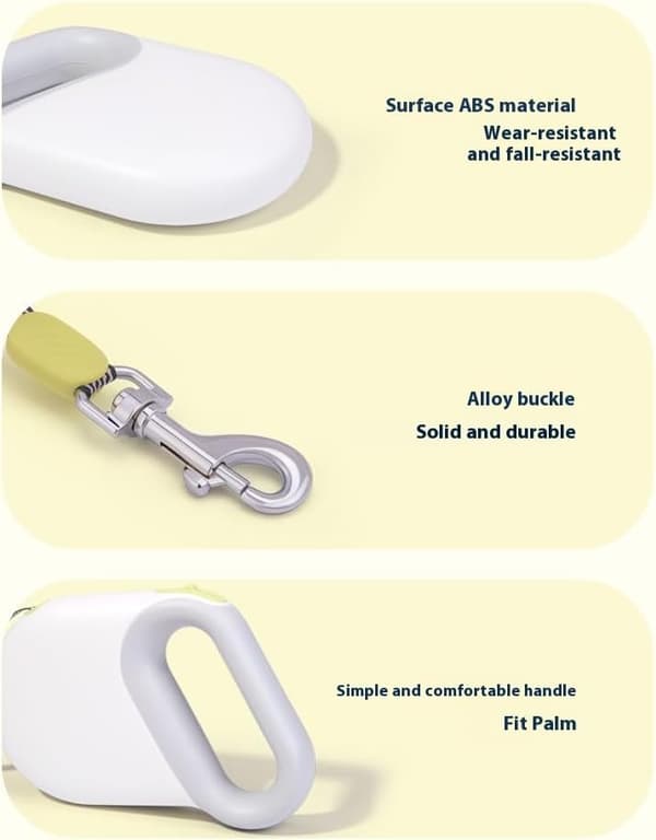 Uttrekkbart hundebånd, ABS-materiale, 5m lengde, tøff polyestertau, ergonomisk håndtak, legeringsspenne, slitesterkt, for hundelufting (hvit) white