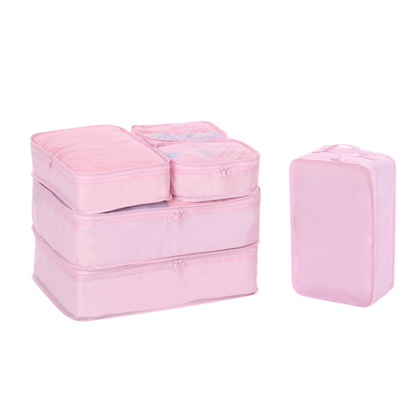Set med 6 resväskor med skopåse (rosa)