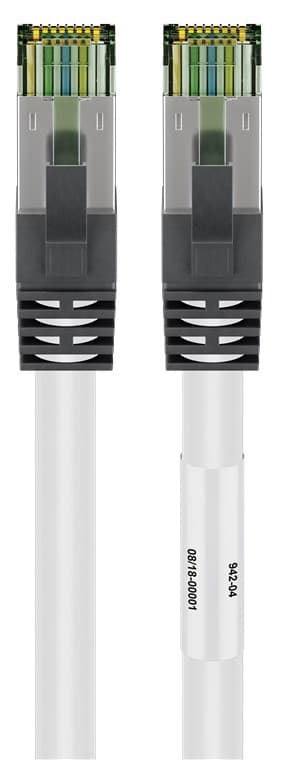 RJ45 (CAT 6A, 500 MHz) patchkabel med CAT 8.1 S/FTP råkabel, hvit