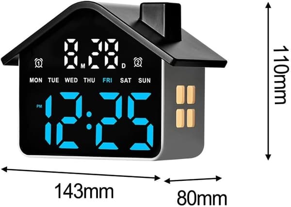 Hus LED Vækkeur 14,3x8x11cm Multifunktionsdisplay Justerbar (blå) blue