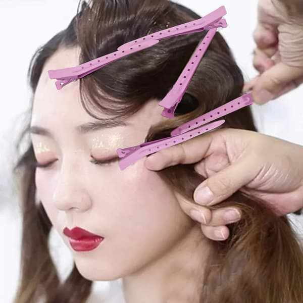 Sæt med 24 næbclips, 8,9 cm, rustfrit metal, med huller, til hårstyling og hårfarvning, pink.
