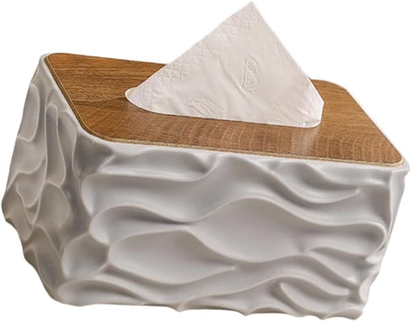 Træfinish Tissueholder med Krop og Bølget Detalje Multifunktionel Tissue Dispenser til Ethvert Interiør Badeværelsesdispenser (Grå) gray