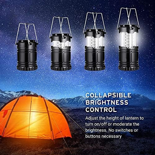 Sæt med 2 bærbare, foldbare LED-campinglygter med justerbar lysstyrke til strømafbrydelser, sort.