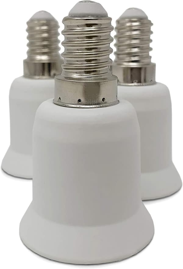 Sett med 3 lampefotadaptere - Hvit - E14 til E27 sokkel - for energisparende halogen- og LED-pærer