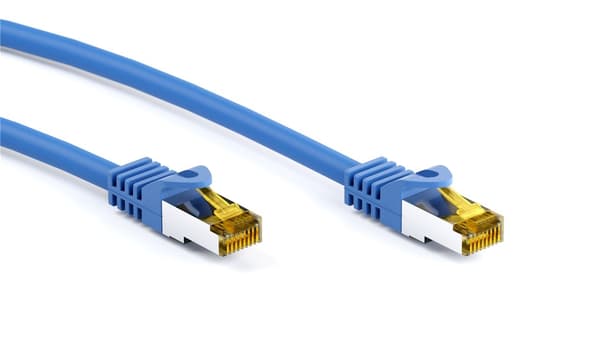 RJ45 patchkabel S/FTP (PiMF), 500 MHz, med CAT 7 råkabel, blå, 10 m