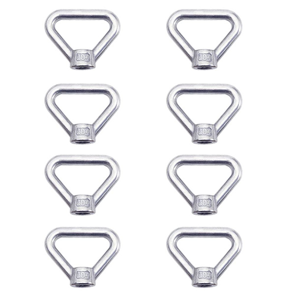 Set med 8 M8 öglemuttrar, triangulära öglemuttrar i silver 304 rostfritt stål, M8 invändig hexagonal öglemutterfäste