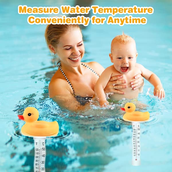 Pooltermometer, vattentemperaturtermometer med snodd, okrossbar, flytande termometer för isbad (ankor)
