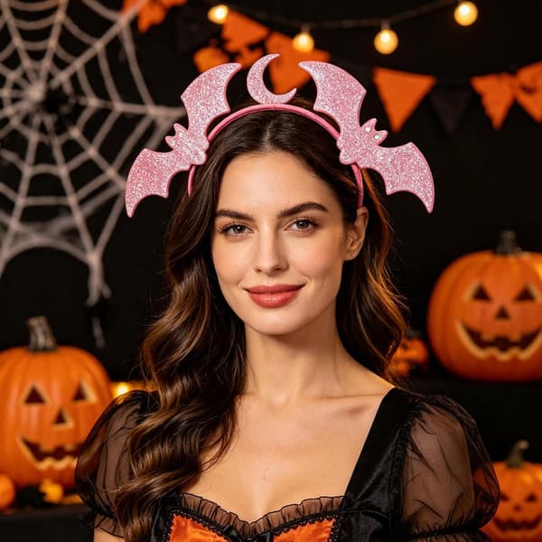Vaaleanpunainen kimalteleva lepakko-kuu-panta Halloween-hiusasusteet (17cm×18cm) pink