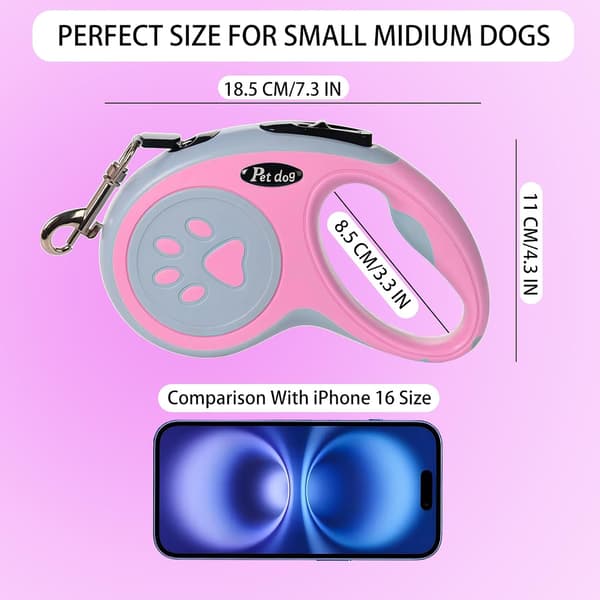 5M udtrækkelig hundesnor til små og mellemstore hunde, lyserød pink