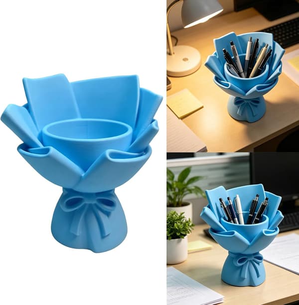 3D-printet bukettpennholder med matt finish for penner, hvit white