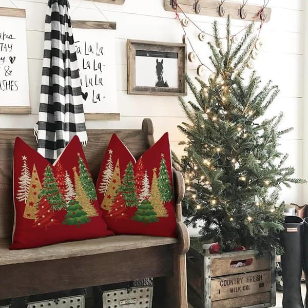 Juldekoration Julkuddfodral 45x45 cm, 2-pack Röda dekorativa kuddöverdrag Vinter Julkuddar för festlig dekoration red