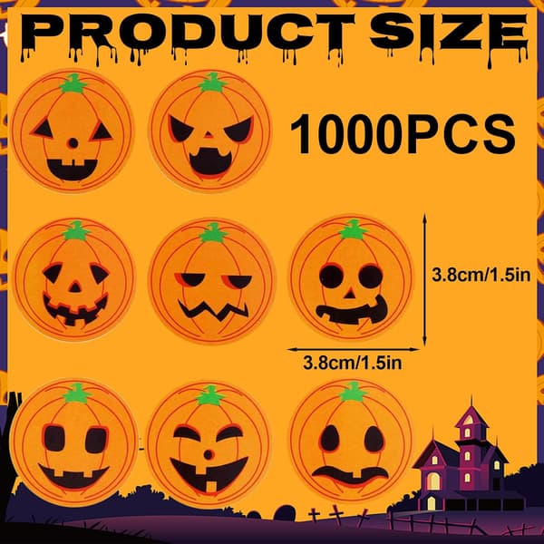 1000 kpl Halloween-kurpitsatarroja, Halloween-tarra