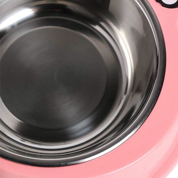 Rustfri stål kæledyrsskåle, dobbeltskåle til mad og vand (pink)