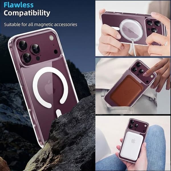 Skyddsfodral för iPhone 18 Pro, stötdämpande hårt med magnetisk ring - 2 härdade glas Transparent