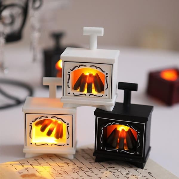 Mini LED Glødende Pejs Model Dukkehus, Mikro Landskabspynt DIY Tilbehør (Hvid) white