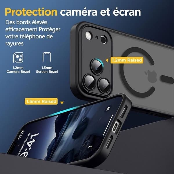 iPhone 18 Pro cover med magnetisk ring og kamerabeskyttelse - transparent sort Svart