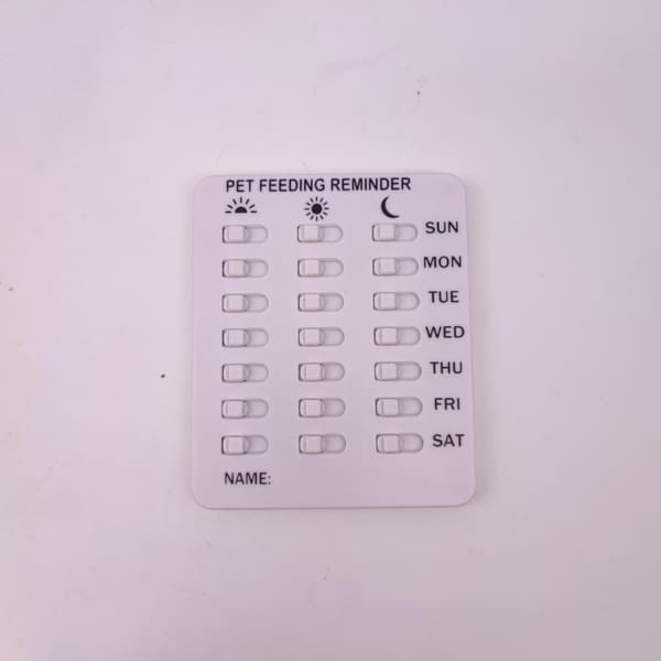 Påmindelse om kæledyrsfoder - Plastikkort til foder og medicin derhjemme, kort til sporing af måltider og doser, hvid 12 cm x 10 cm x 1 cm