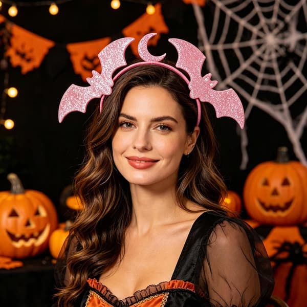 Vaaleanpunainen kimalteleva lepakko-kuu-panta Halloween-hiusasusteet (17cm×18cm) pink
