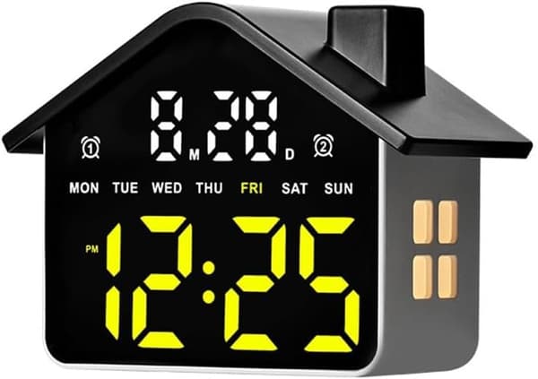 Hus LED Vækkeur 14.3x8x11cm Multifunktionsdisplay Justerbar (gul) yellow