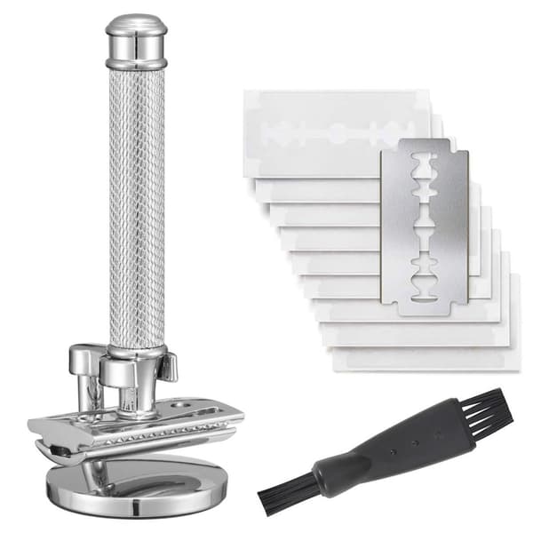 Manuel Water Ripple Safety Razor i kobber med stativ og 10 blade sæt sølv Silver