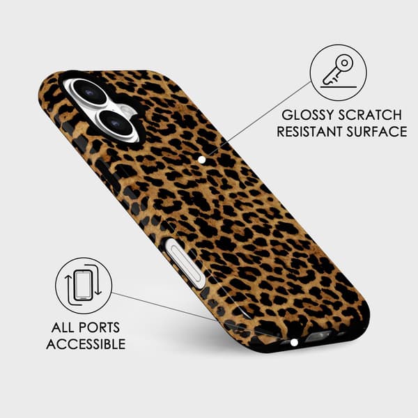 Brun höst leopardmönstrad telefonfodral för iPhone 16 Plus, Lyxig trendig retro cool djurmönsterdesign, Estetiskt mönster Y2k Slim Hard Shell Skal iPhone 16 Plus