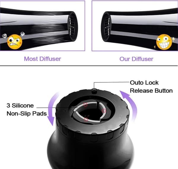 Universal hår diffuser, kompatibel med hårfønere, justerbar diffuserdyse fra 3,5 til 6,5 cm (1,4 til 2,6 tommer)