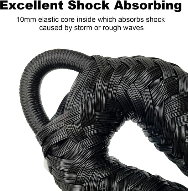 Elastisk fortøjningstov med krog, sort, til båd, pakke med 2, 1,2 m (4 ft), sort