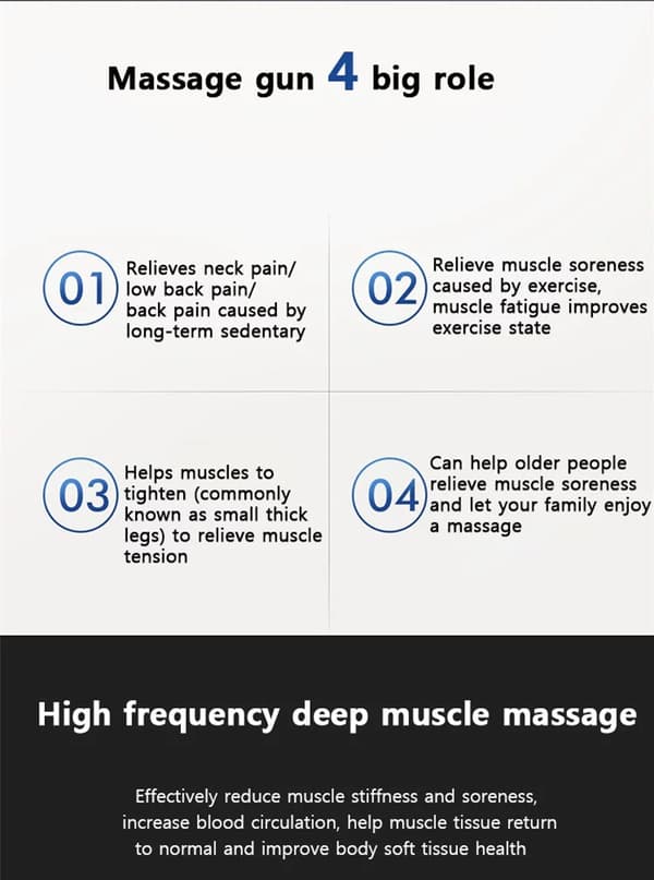 Massagepistol med 6 udskiftelige massagehoveder Sort