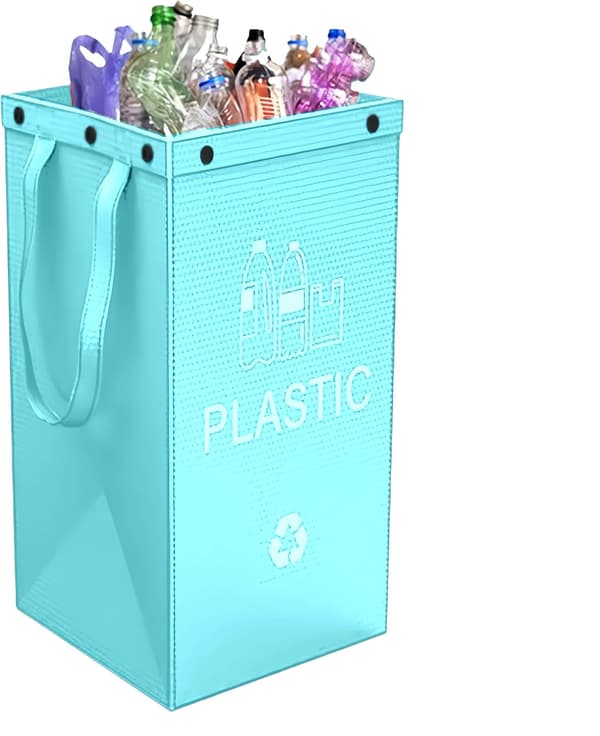 Resirkuleringspose, sammenleggbare sorteringssekker for papir, plast, glass | Forsterkede bærehåndtak (blå) blue