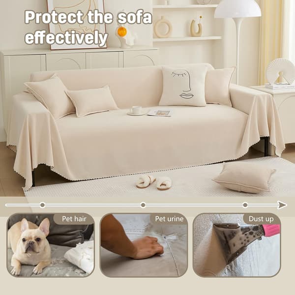 Elastisk sofatrekk, sofahåndkle, vevd sofatrekk for alle årstider, 180 x 130 cm - Beige