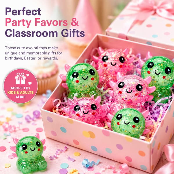 2 st Axolotl Squishy Stressboll, Glitter Långsamt Stigande Klämleksak för Barn