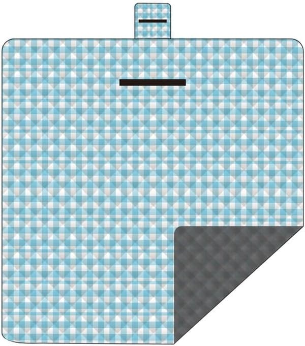 79'' x 79'' stort strandteppe vanntett piknikteppe med bærehåndtak, sammenleggbart utendørsteppe for campingreiser (blå rutete) E