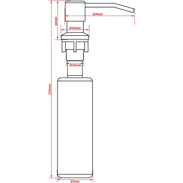 Sæbedispenser, Indbygget sæbedispenser, Rustfrit stål, Integreret sæbedispenser med 350 ml flaske