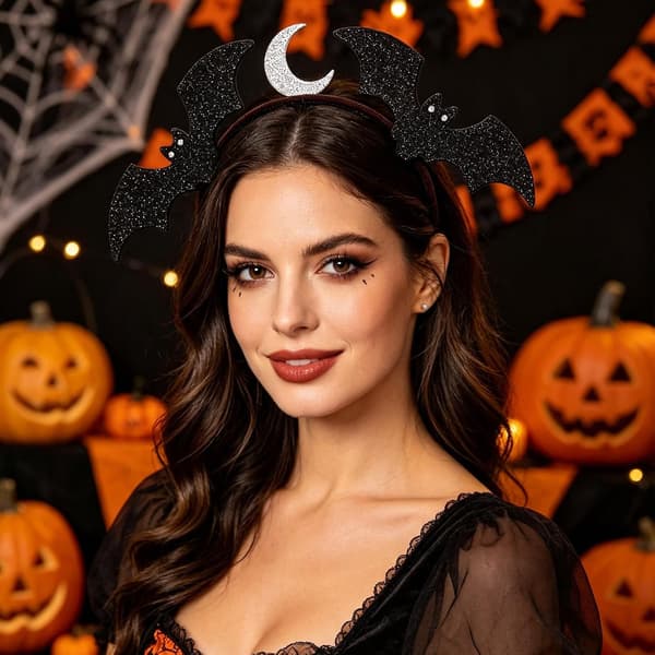 Musta kimalteleva lepakko-kuu-panta Halloween-hiusasusteet (17cm×18cm) black