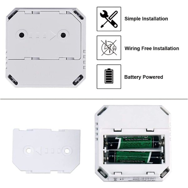 Kolmonoxiddetektor (2-pack), batteridriven med varning och digital LCD-display, (2 AAA-batterier ingår ej).