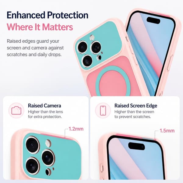 iPhone 15 Pro magneettinen suojakuori, kontrastivärinen karkkiväri, vaaleanpunainen iphone15PRO